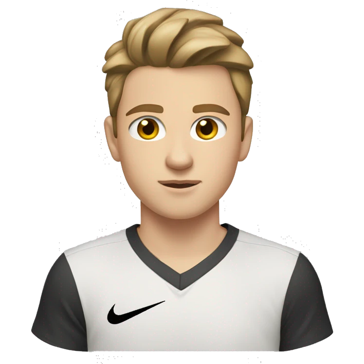 a white boy 15 years old, light brown hair and dark brown eyes, hair combed up, wearing a Nike shirt emoji