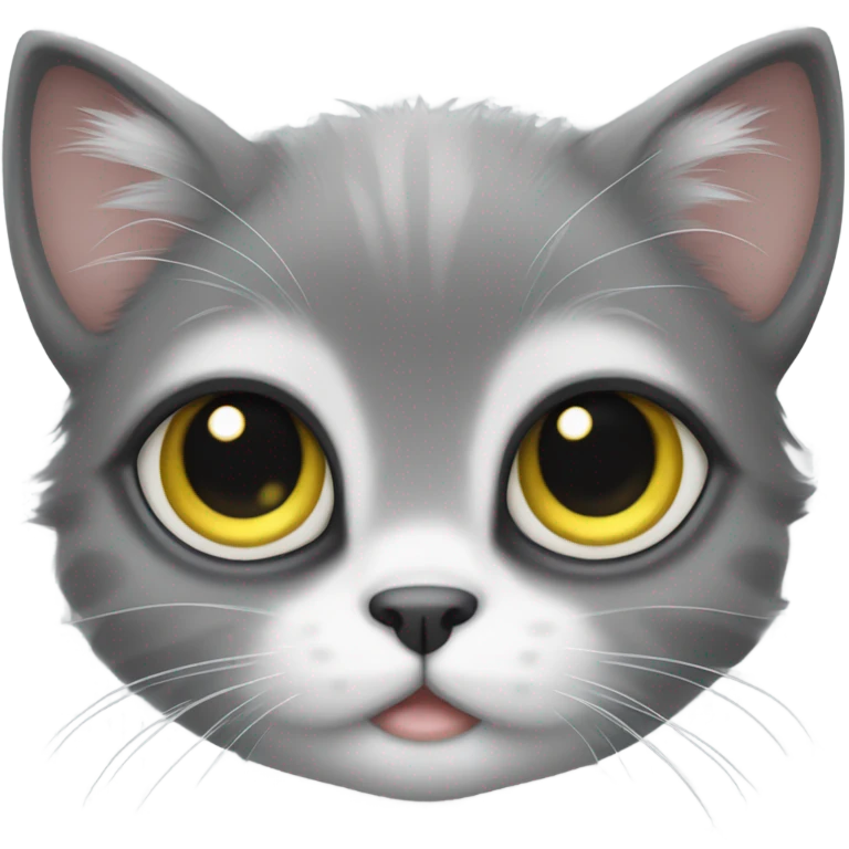 KITTEN FACE WITH BIG EYES MAT71 SMALL, SMALL EYES ARE BLUE, BIG EYES ARE YELLOW. BLUE-GRAY FUR emoji