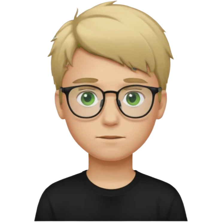 Generate me a profile picture like with a teenage boy who has dirty blond hair, green eyes, glasses and a black t-shirt emoji
