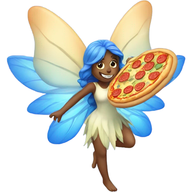 Fairy with blue wing eating pizza emoji