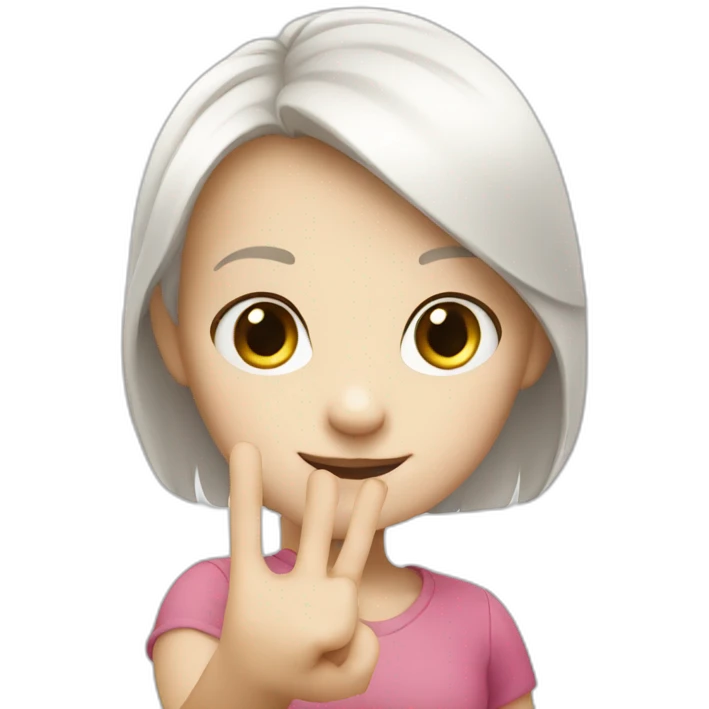 Small white skin girl showing three fingers emoji