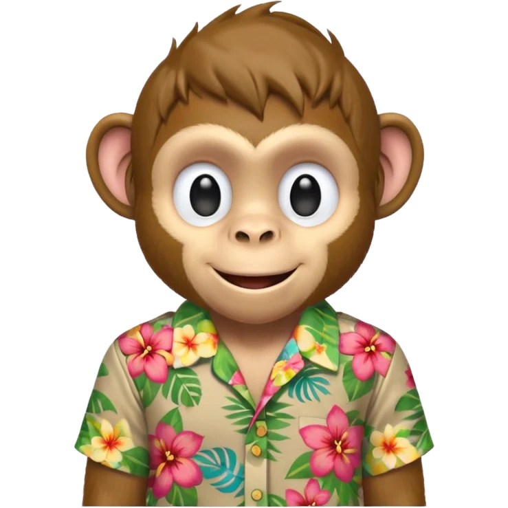 Monkey – cheeky grin, wearing floral aloha shirt. emoji