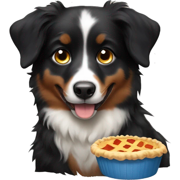 Small black australian shepherd dog eating pie  emoji