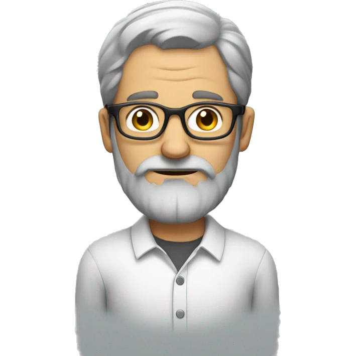 A man with beard and frameless glasses  nearly grey thinking emoji