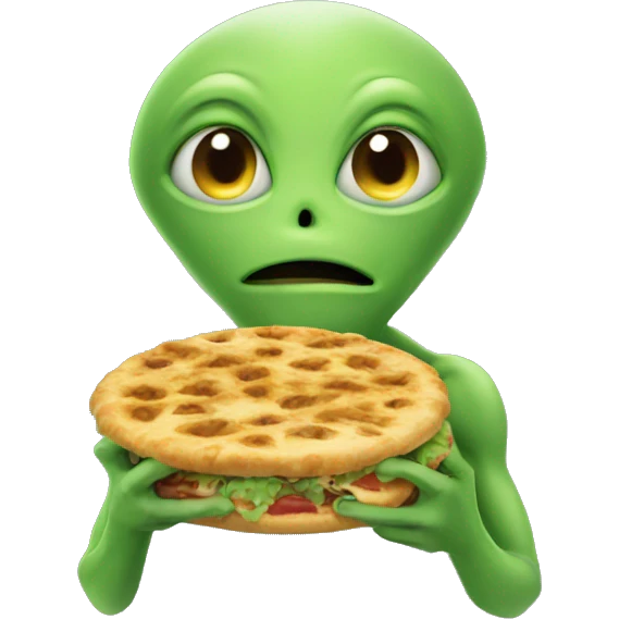 an alien is shallowing food emoji