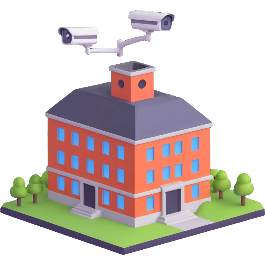 secure building with surveillance emoji