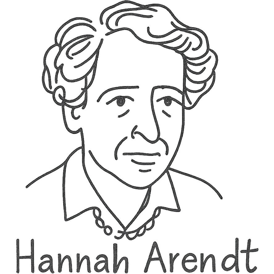 a hand drawn black outline portrait of Hannah Arendt emoji