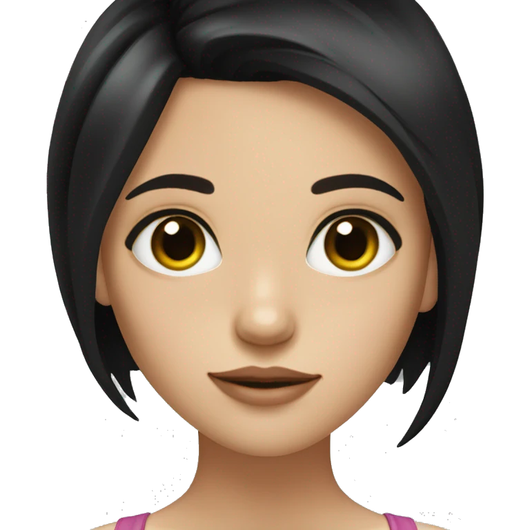 A girl with fair skin and medium length black hair with hazel green eyes emoji