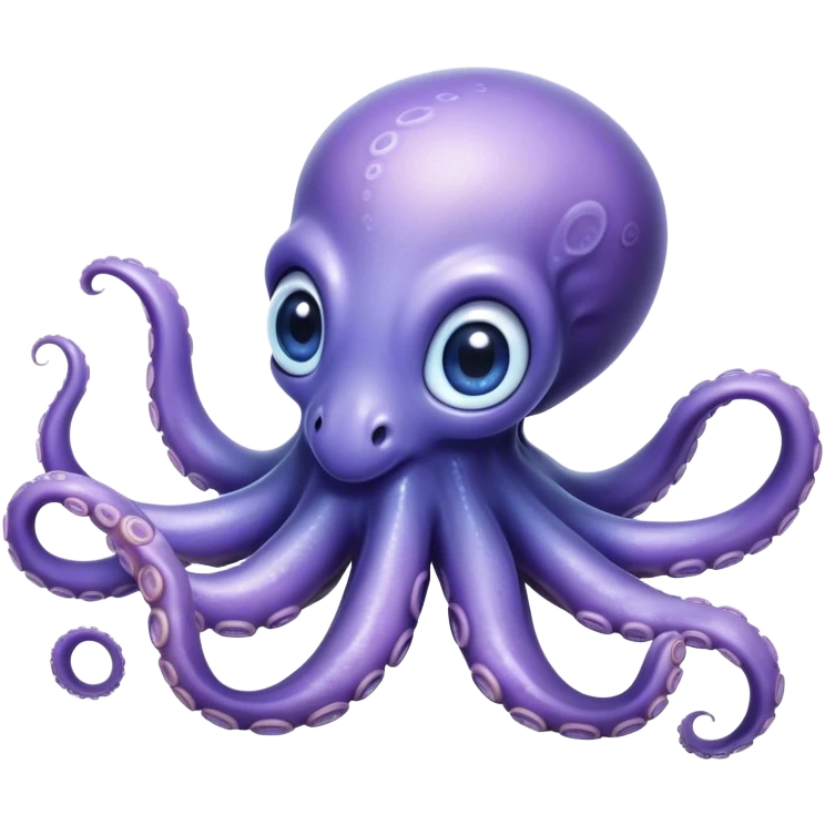 Cinematic Noble Baby Octopus Portrait Emoji, Poised and graceful, with a soft, rounded, slightly translucent body in a dreamy light blue-purple hue, large, glistening eyes full of quiet intelligence and mystery, delicate, flowing tentacles curling gently, Simplified yet sophisticated features, highly detailed, glowing with a soft, ethereal oceanic radiance, high shine, elegant and serene, stylized with an air of deep-sea wonder, focused and tranquil, soft glowing outline, capturing the essence of an otherworldly, intelligent little cephalopod, floating effortlessly in the gentle ocean currents! emoji