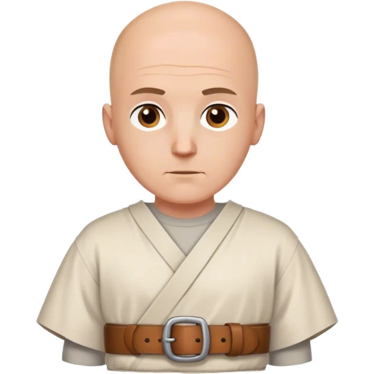 merchant outfit worn by a DnD themed fantasy character. basic simple tunic with a leather belt. clothes only above the waist. The clothes full waist. The character's haven't arms. character is bald hair brown eyes white man. emoji
