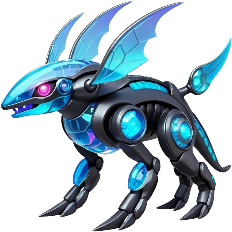  Epic legendary realistic rare glowing mechanical Shiny sparkly transparent bioluminescent luminescent vibrant bright pastel dark exotic iridescent colorful gradients futuristic modern metallic glossy glittery fantasy-cyber-Protogen-Fakémon-Pokémon-Vernid-creature emoji