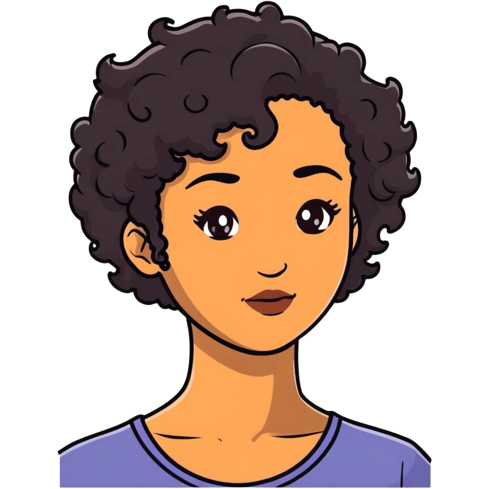 Woman with brown skin, short dark black curly hair emoji