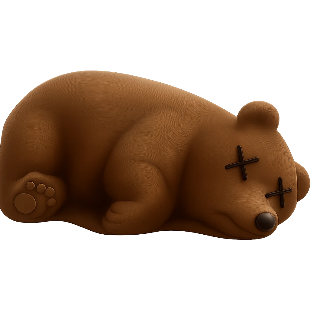 Remove the border and shadow under the dead bear, keep the rest realistic, add X's on eyes, no background, preserve original look in a realistic style. emoji