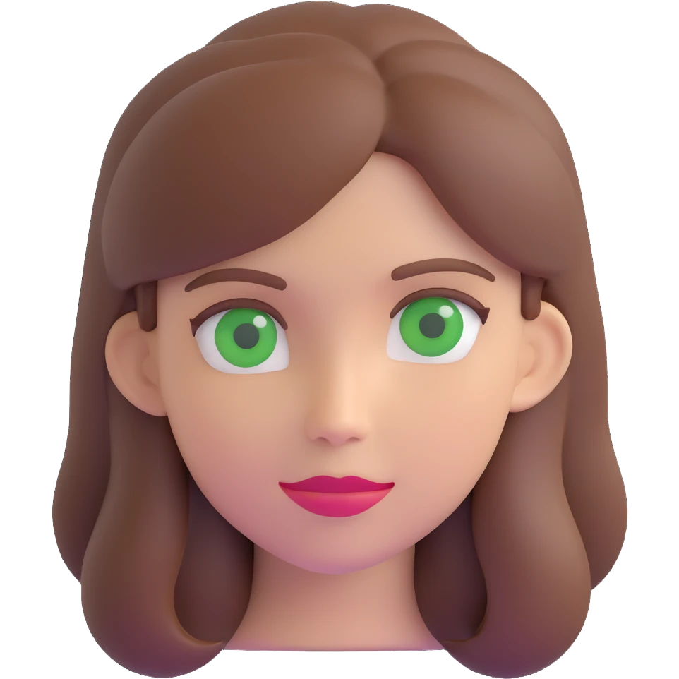 woman with brown hair and green eyes, 3D emoji style emoji