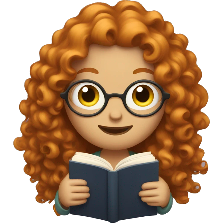 Ginger with curly hair reading a book emoji