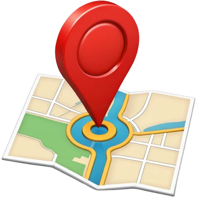 Emoji of a red location pin on a small folded map, iPhone emoji style. Flat design, smooth gradients, rounded edges, soft shadows, clean look, white background emoji