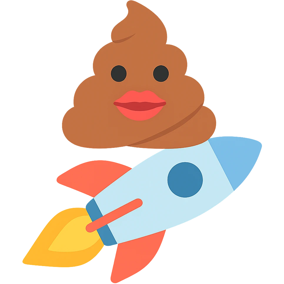 turd with lipstick riding on a rocket, colorful icon emoji