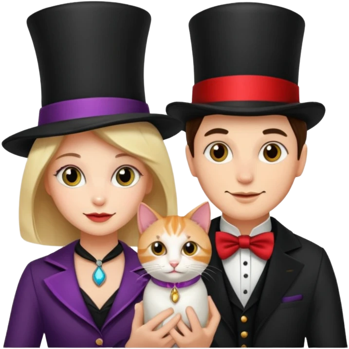 magician couple and their pet cat emoji