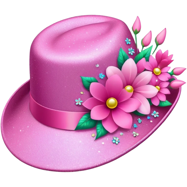 pink fancy hat with flowers and glitter emoji