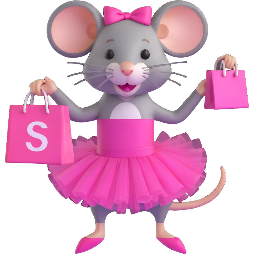 rat with a pink dress and tutu holding a Sephora shopping bag emoji