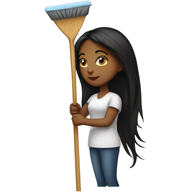 Long black hair brown girl cleaning emoji