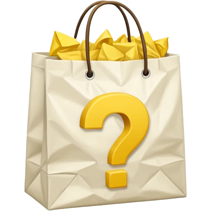 white goodiebag with yellow questions mark boxes stuffed in it emoji