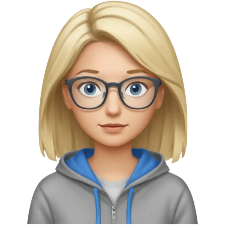 a woman, blonde highlights in hair, glasses and blue eyes. teacher, with a hoodie on and hair longer than shoulders, mid 30s  emoji