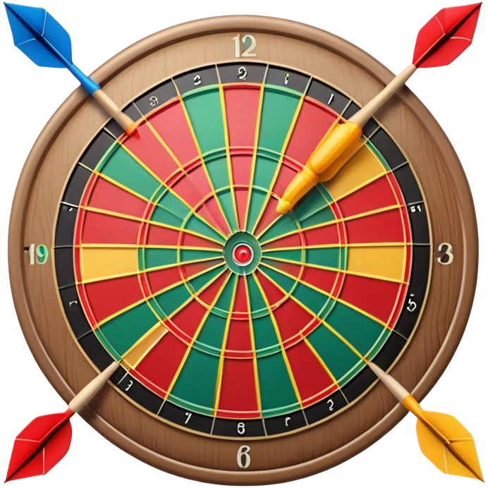 A dartboard with darts firmly stuck in the bullseye, surrounded by the colorful sections of the target. The background conveys a competitive atmosphere, with a subtle focus on precision and skill in the game of darts. emoji