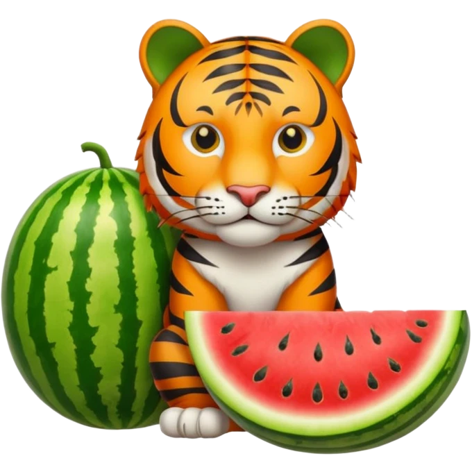tiger sitting beside a watermelon emoji