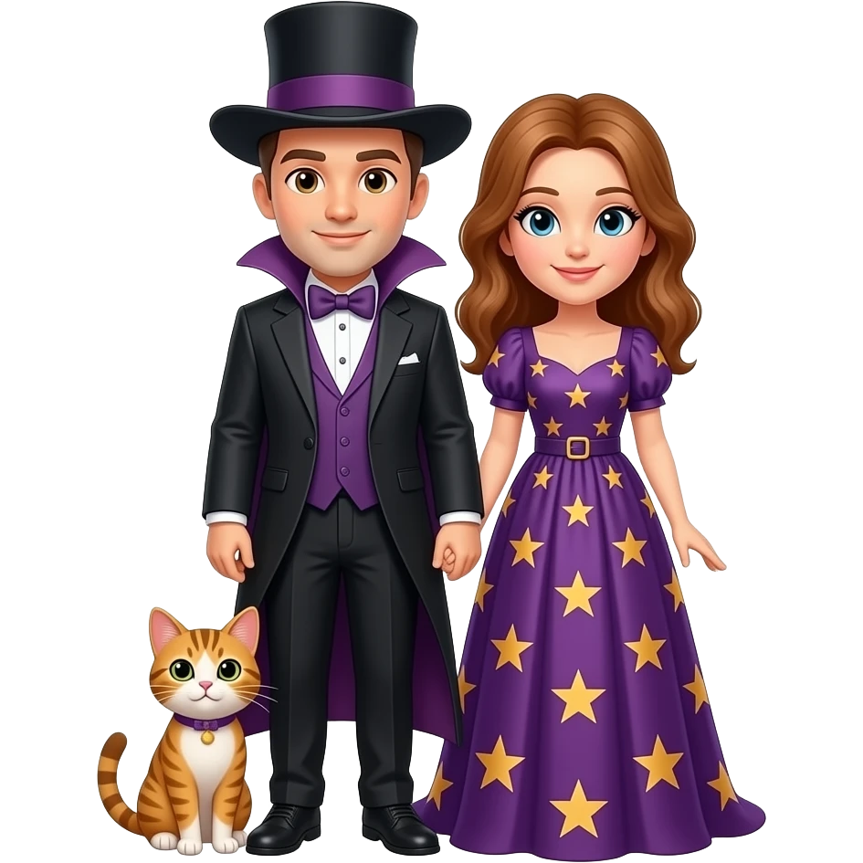 magician couple and their pet cat emoji