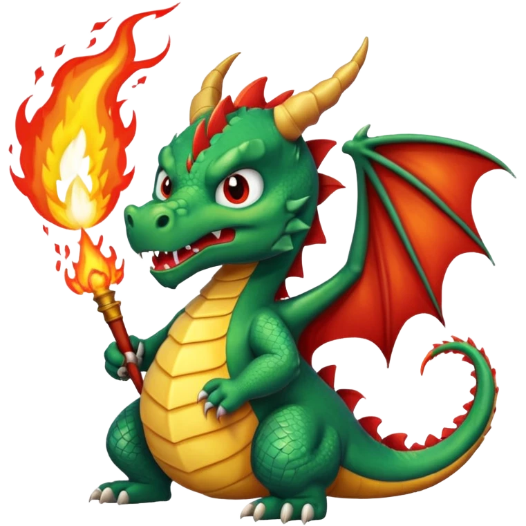 The big, angry dragon is breathing fire. emoji