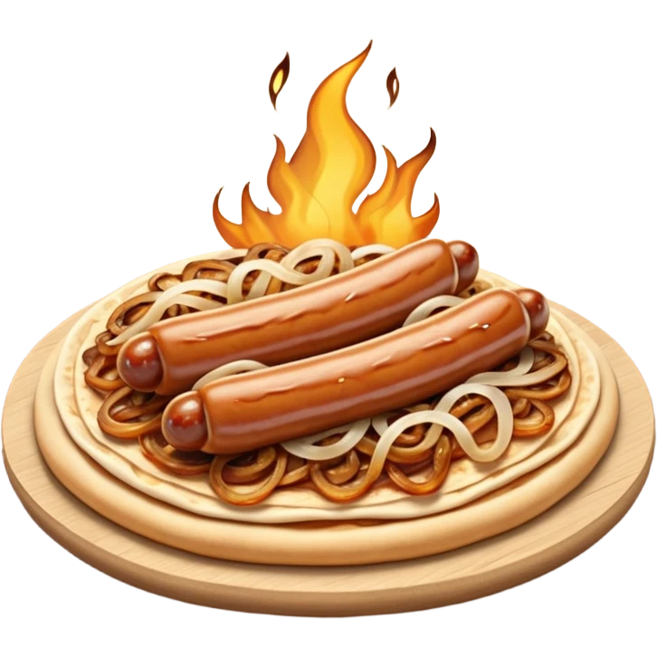 suasages with flatbread and fried onion emoji