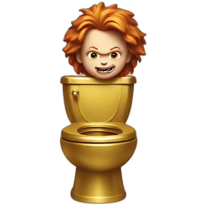 Chucky on a golden toilet emoji
