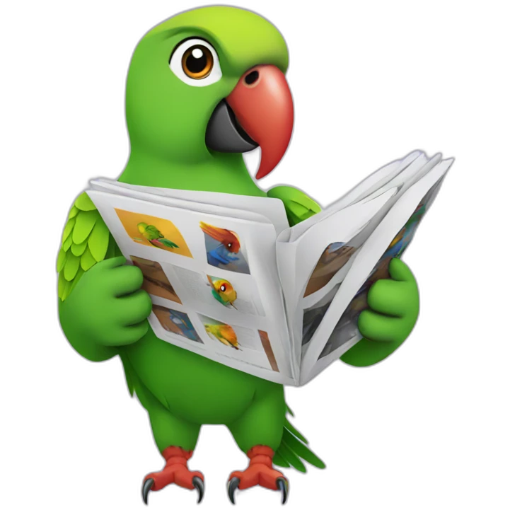 parrot with a magazine emoji