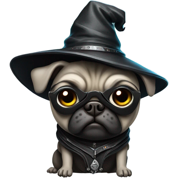 cyberpunk pug wearing a black wizard's hat emoji
