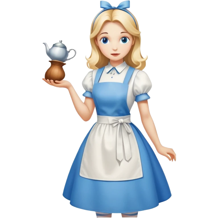 Alice in Wonderland curtseying in her blue dress with white apron emoji