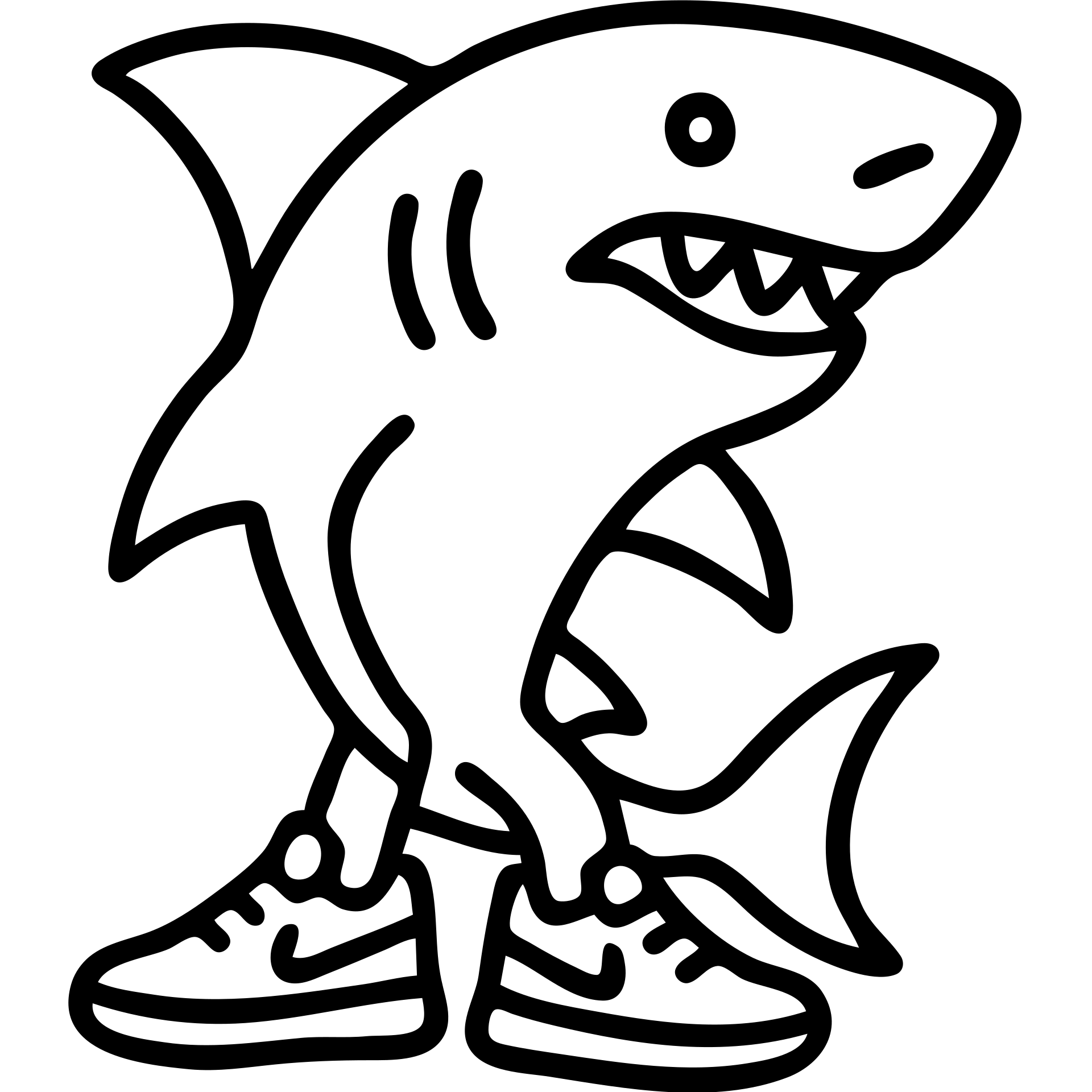 a cartoon shark with blue Nike sneakers, outlined icon style emoji