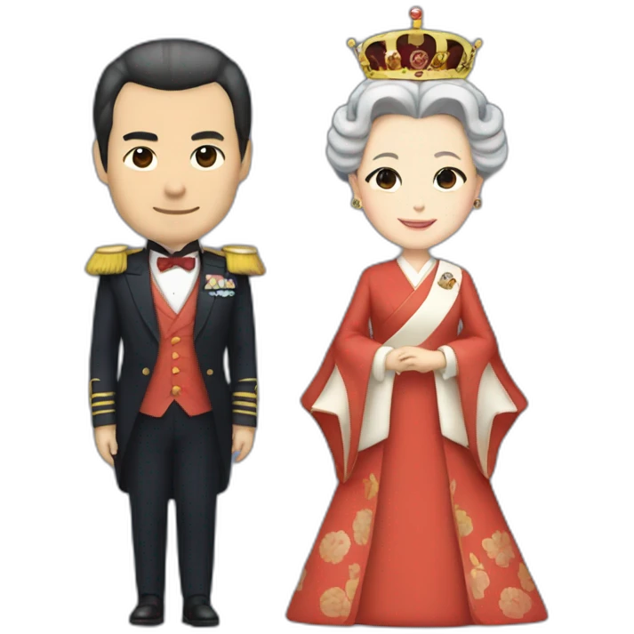 Emperor of Japan in a suit with the Queen emoji