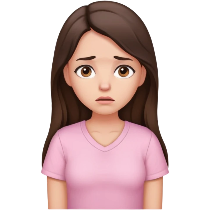 Very long hair Brunette with peachy skin worried with baby pink shirt  emoji