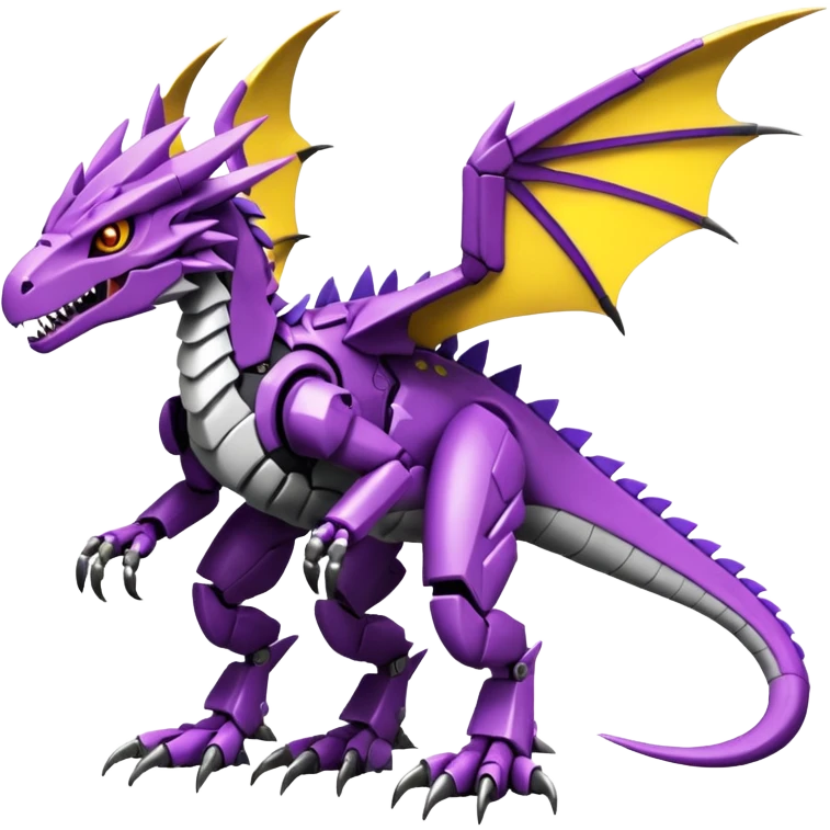 Cool Badass Purple Yellow Digimon-Fakemon-Guilmon-Velociraptor-Dragon-Mecha full body emoji