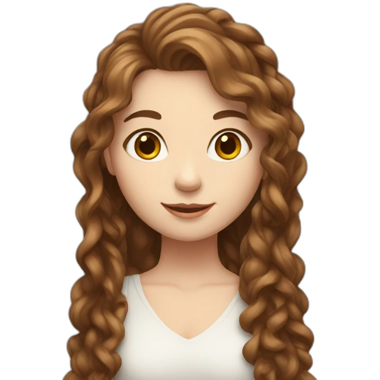 girl with weavy brown hair and white skin, saying hi emoji