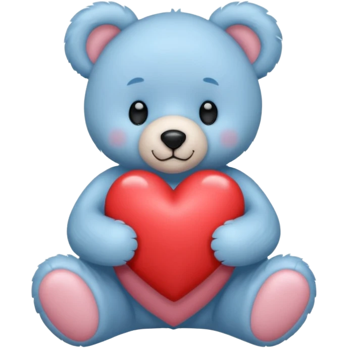 blue pastel teddy bear hold red heart emoji