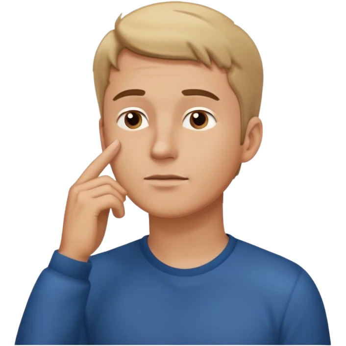 white guy looks up, stands sideways, puts hand to chin, thinks emoji