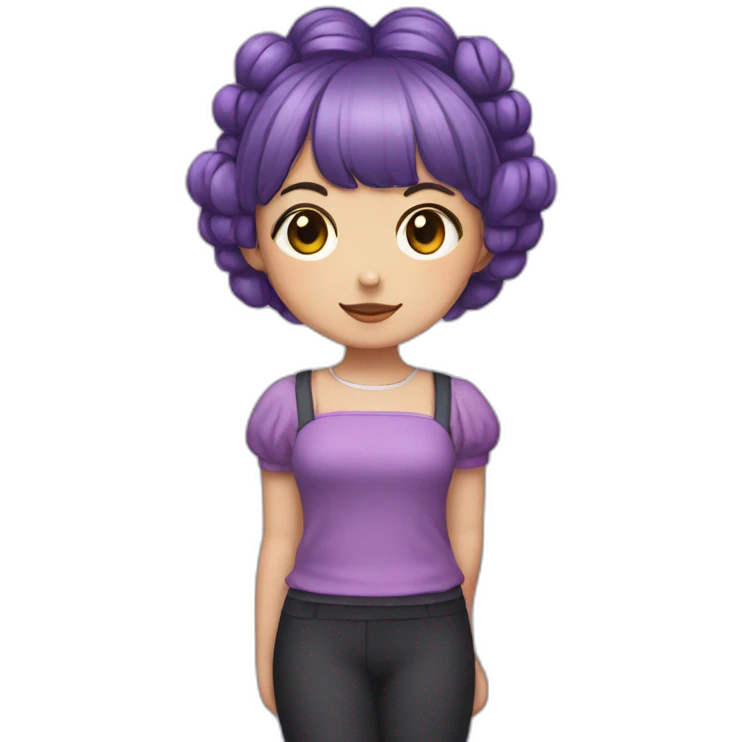 Girl with short purple hair. In her hair she has two balls odango-shaped pigtails. The girl's hair is styled in a hime cut. She has a medium brown skin.  emoji
