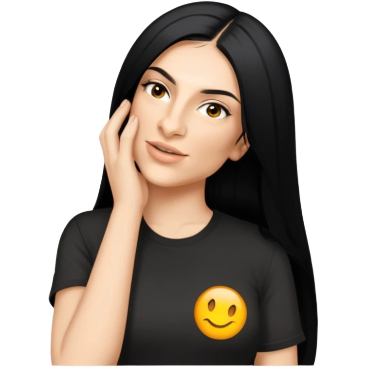 female, black shirt, long black hair emoji