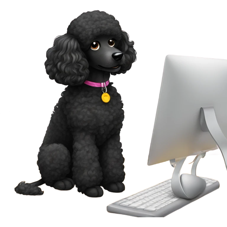 Black poodle listening to call emoji