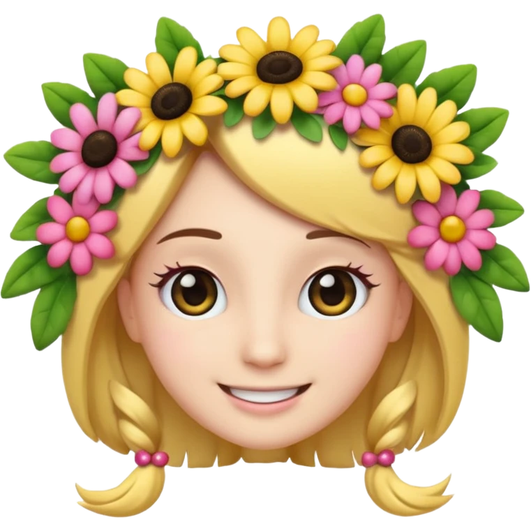 3D emoji, long eyelashes, flower wreath, smiling emoji