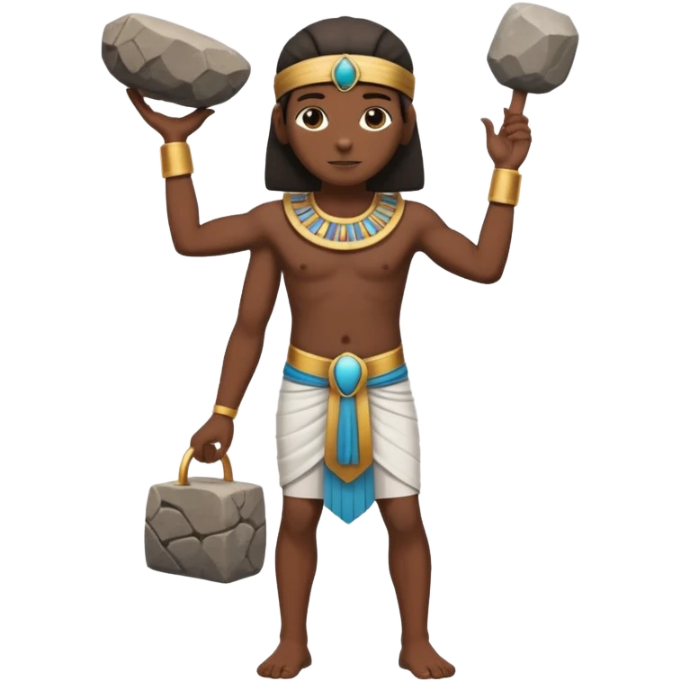 fullbody ancient Egyptian worker with simple headband carrying a rock block emoji