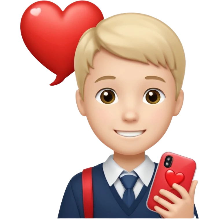 сгенерируй эмоджи где школьник из первого класса в костюме школьном деловом звонит по телефону айфону и от него исходит облачко с сердечками внутри как будто он говорит кому-то по телефону «я тебя люблю» его лицо в немного краснеет и улыбается типо от милоты  emoji