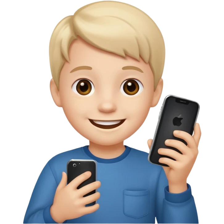 happy little kid holding a phone emoji